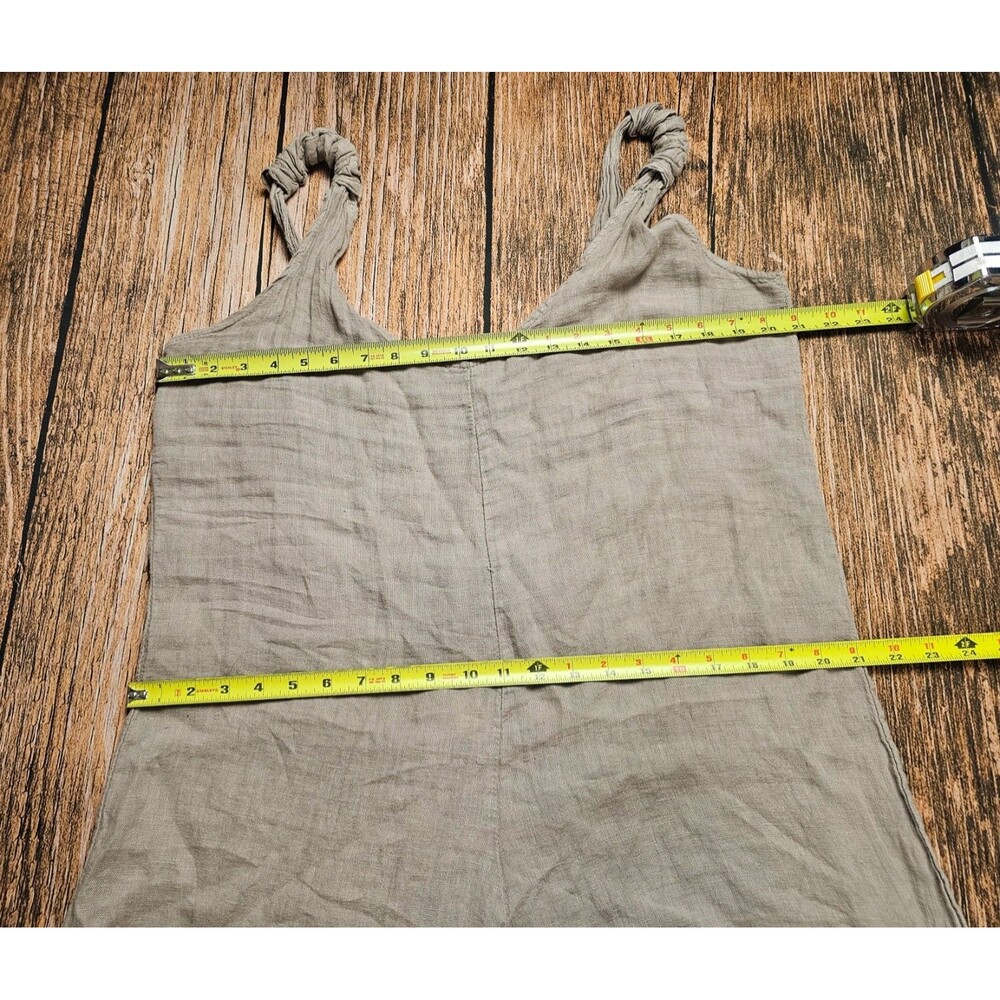 Linen Jumpsuit Casual Loose Wide Leg Pants Overalls Pull On Grayish Brown L/XL - Picture 4 of 10